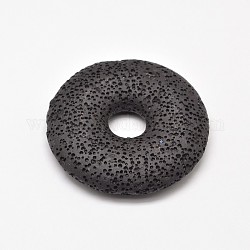 Pendenti grandi disco in pietra lavica naturale, tinto, nero, 50x11mm, Foro: 10 mm
