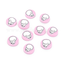 Cabujones de arcilla polimérica hechos a mano, plano y redondo con perro, rosa perla, 9~9.5x1.5~2mm, aproximamente 5800 unidades / 1000 g