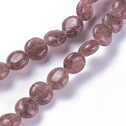 Chapelets de perles aux fraises en quartz naturel, plat rond, 8~8.5x4~4.5mm, Trou: 1mm, Environ 50 pcs/chapelet, 15.5 pouce (39.4 cm)
