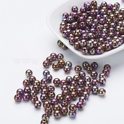 Perles acryliques de poly styrène écologiques, de couleur plaquée ab , ronde, Sienna, 8mm, Trou: 1mm, environ 2000 pcs/500 g