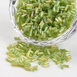 ガラス竹ビーズ  透明色の虹  黄緑  3~5x1.8~2mm  穴：0.8mm  約12000個/450g