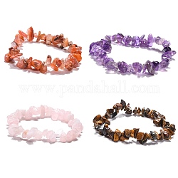 Natural & Synthetic Mixed Stone Chips Stretch Bracelets, Inner Diameter: 2-1/8~2-1/4 inch(5.3~5.6cm)