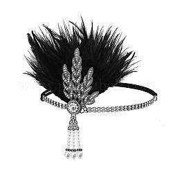 Diadema de plumas con pedrería, accesorios para el cabello de halloween para fiesta de disfraces y cosplay, gunmetal, diámetro interior: 240~250 mm