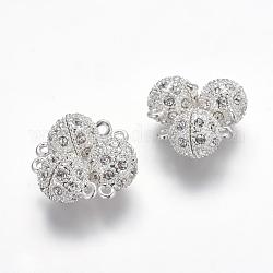 Alloy Rhinestone Magnetic Clasps with Loops, Oval, Silver Color Plated, 19.5x12mm, Hole: 1.5mm