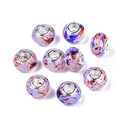Resina perline europei, perline con foro grande, con tono platino ottone doppie core, jelly imitato, rondelle, rosso, 14x9mm, Foro: 5 mm