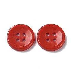 Bottoni in ceramica, rotondo e piatto, 4-foro, rosso, 15x2.5mm, Foro: 1.5 mm