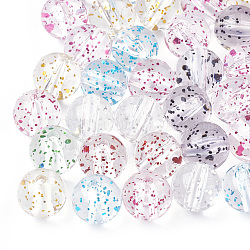 Transparent Acrylic Beads, with Glitter Powder, Round, Mixed Color, 7~8mm, Hole: 1.5mm, about 1780pcs/500g