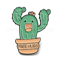 Cactus con alfileres de esmalte de abrazos libres de palabras, Broches de aleación negros para ropa de mochila., verde claro, 30x24.5x2mm