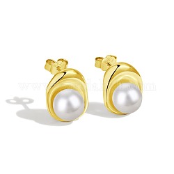925 boucles d'oreilles clous en argent sterling avec perles pour femme, avec tampon s925, ronde, véritable 18k plaqué or, 13.5x11.2mm