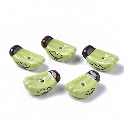 Perles en porcelaine manuelles, famille rose de style, banane, jaune vert, 10~11x27x15~16mm, Trou: 1.8~2mm