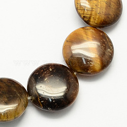 Hebras de perlas naturales tigre de piedra de ojo, plano y redondo, 16x5mm, agujero: 1 mm, aproximamente 25 pcs / cadena, 16.5 pulgada