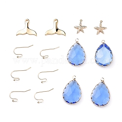DIY Earrings Sets, with K9 Glass Pendants, Brass Pendants and Brass Earring Hooks, Golden