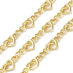 Rack Plating Brass Heart Link Chains, Figaro Chains, Soldered, with Spool, Cadmium Free & Lead Free, Real 18K Gold Plated, 20x8.5x2.5mm, 7x4.5x1.5mm