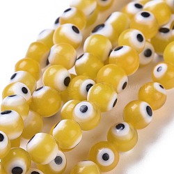 Chapelets de perle rondes au mauvais œil manuelles, jaune, 6mm, Trou: 1mm, Environ 65 pcs/chapelet, 14.17 pouce