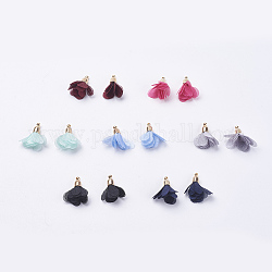 Décorations de pendentif en nylon, avec des accessoires en plastique CCB, fleur, or, couleur mixte, 25~27x15mm, Trou: 1mm