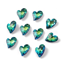 Colgantes de cristal electroplate, espalda plateada, facetados, charms del corazón, verde, 17x12.5x6~6.5mm, agujero: 1.4~1.5 mm