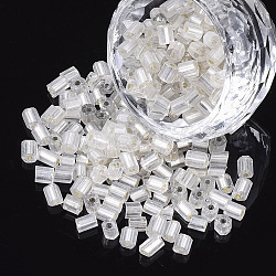 6/0 de dos abalorios de la semilla de cristal tallado, hexágono, plata forrada, whitesmoke, 3.5~5x3.5~4mm, agujero: 1 mm, aproximamente 4500 unidades / bolsa