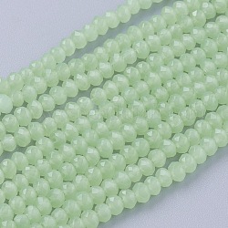 Nachahmung Jade Glasperlen , facettiert, Rondell, dunkles Seegrün, 3x2~2.5 mm, Bohrung: 0.5 mm, ca. 186~190 Stk. / Strang, 17 Zoll