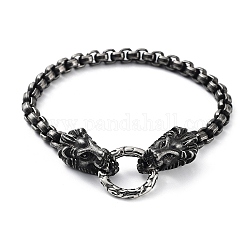 304 bracelets chaînes tête de lion en acier inoxydable pour hommes et femmes, gunmetal, 8-3/4 pouce (22.3 cm)