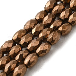 Brins de perles d'hématite synthétiques magnétiques fortes galvanisées, Plaqué longue durée, ovale à facettes, plaqués café, 7~8x5~5.5mm, Trou: 1.4mm, Environ 50 pcs/chapelet, 15.35'' (39 cm)