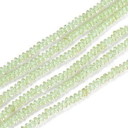 Chapelets de perles en péridot naturel, Toupie, facette, 2x1mm, Trou: 0.5mm, Environ 300~340 pcs/chapelet, 15.75 pouce (40 cm)