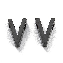 304 Edelstahl Anhänger / charms, Alphabet, Elektrophorese schwarz, letter.v, 8x5.5x3 mm, Bohrung: 1.8 mm