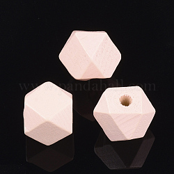 Cuentas de madera natural pintada, poliedro, rosa, 15.5~16x15.5~16x12mm, agujero: 3 mm