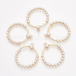 Pendentifs en plastique imitation perle ABS, avec les accessoires en alliage, anneau, or clair, 35x31x4mm, Trou: 1.6mm