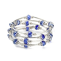 Mode Verpackungsarmbänder, mit Rondellglasperlen, Tibetische Perlen Kappen & Kegel Perlen, Messingrohr Perlen-und Stahldraht-Speicher, Blau, Innendurchmesser: 2-1/8 Zoll (5.5 cm)