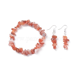 Ensemble de bijoux en perles d'agate rouge naturelle, bracelets extensibles en pierres précieuses et boucles d'oreilles pendantes pour femmes, platine, 35mm, pin: 0.5 mm, diamètre intérieur : 2-1/8 pouce (55 mm)