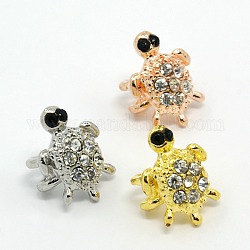 Alloy Rhinestone Tortoise Slide Charms, Mixed Color, 14x10x4mm, Hole: 7x3mm