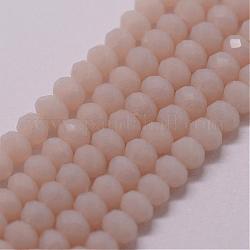 Chapelets de perle en verre imitation jade, rondelle, facette, peachpuff, 2~3x2mm, Trou: 1mm, Environ 200 pcs/chapelet, 17.32 pouce