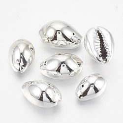 UV Plated Freshwater Shell Pendants, Cowrie Shell, Platinum, 17~21x11~13x8~10mm, Hole: 1mm