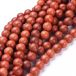 Perline di legno naturale fili, tondo, arancio rosso, 10mm, Foro: 1.2 mm, circa 40pcs/filo, 15.7 pollici (40 cm)