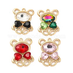 Rack Plating Alloy Glass Pendants, Bear Charms, Mixed Color, 32x24x5.5mm, Hole: 2mm