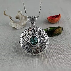 925 подвеска в виде медальона из стерлингового серебра, с природного кварца бисером, полый овал, зелёные, античное серебро