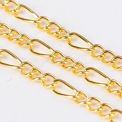 Iron Handmade Chains Figaro Chains Mother-Son Chains, Unwelded, Golden, with Spool, Mother Link: 3x7mm, 1mm thick,  Son Link: 2.5x4mm, 0.63mm thick