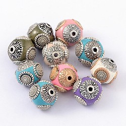 Handmade Indonesia Beads, with Alloy Cores, Round, Mixed Color, 15x14mm, Hole: 2mm