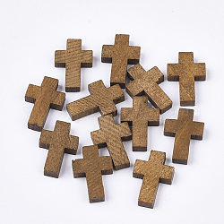 Holzanhänger, gefärbt, Kreuz, Kamel, 21~22x14~15x4~5 mm, Bohrung: 1.8 mm