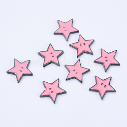 Legierung Cabochons, mit Emaille, Stern, Metallgrau, rosa, 14.5x15x2 mm