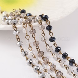 Chaînes de perles en verre manuelles pour la fabrication de bracelets et colliers, avec épingle à oeil en laiton bronze antique, non soudée, colorées, 39.3 pouce, environ 1 m / brin, 5strands / set