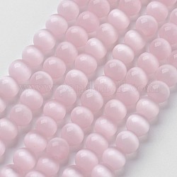 Chapelets de perles d'œil de chat, ronde, rose brumeuse, 6mm, Trou: 1mm, Environ 66 pcs/chapelet, 15.5 pouce