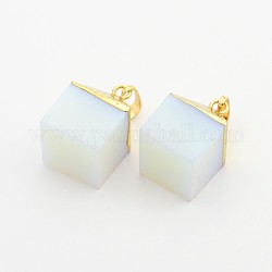 Opalite Cube Pendants, with Golden Plated Brass Finding, 25x16x16mm, Hole: 5x8mm