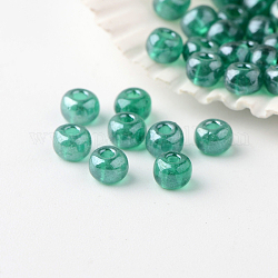 6/0 grade a perles de rocaille en verre rondes, couleurs transparentes lustered, aigue-marine moyenne, 4x3mm, Trou: 1mm, environ 4800 pcs / livre