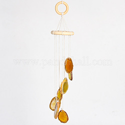 Nuggets Natural Agate Wind Chime, for Outdoor Home Garden Decor Geode Hanging Decorations , Dark Goldenrod, 315mm