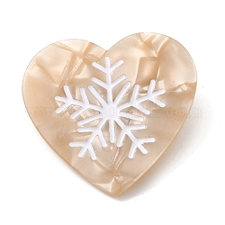 Heart with Snowflake Cellulose Acetate(Resin) Alligator Hair Clips, with Golden Iron Clips, for Women Girls, PeachPuff, 48x50x11mm