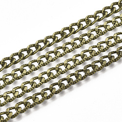Iron Cuban Link Chains, Chunky Curb Chains, with Spool, Unwelded, Textured, Antique Bronze, 6x4x1mm