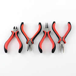 Iron Jewelry Tool Sets: Round Nose Pliers, Wire Cutter Pliers, Side Cutting Pliers and Bent Nose Plier, Red, 110~127mm, 4pcs/set
