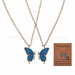 Set di collane con ciondolo a farfalla abbinato 2 pz, 316 collana da coppia in acciaio inossidabile chirurgico per amiche madre figlia, oro chiaro, blu, 17.72 pollice (45 cm)