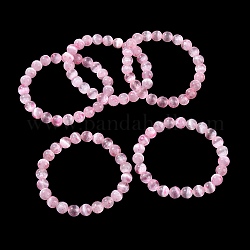 Braccialetto elasticizzato con perline rotonde di selenite naturale tinta da donna, perla rosa, diametro interno: 2-1/2 pollice (6.2 cm), perline: 8.5 mm